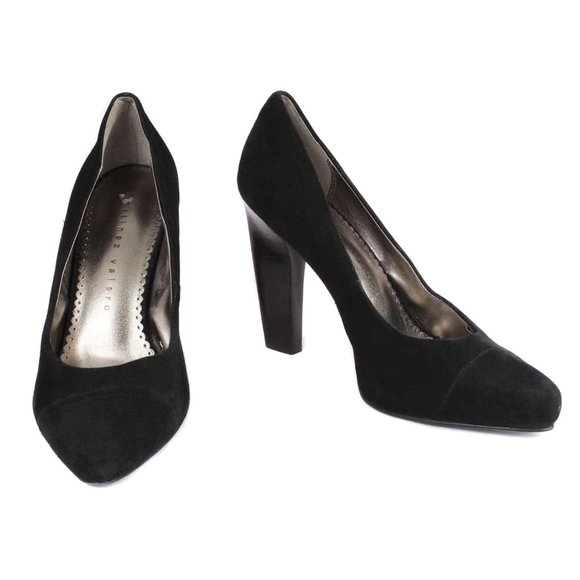 MARTINEZ VALERO Black Suede Almond Toe Heel Pumps - Picture 1 of 8
